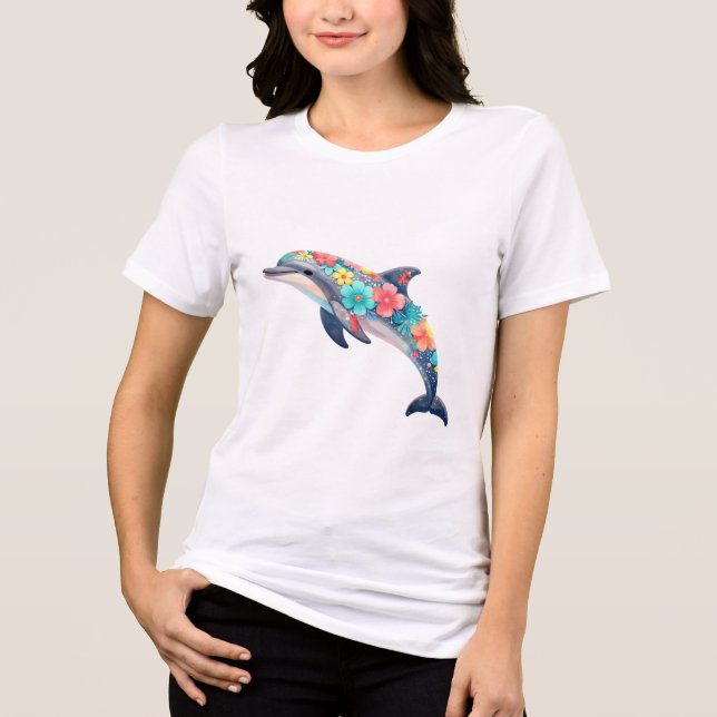 Camisa Colorida de Golfinho Floral Oceano Boho (Frente)