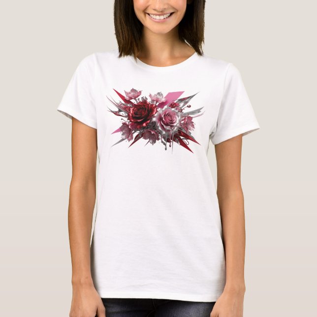 Camisa com Citação de ROSAS VERMELHAS E PRATEADAS  (Frente)