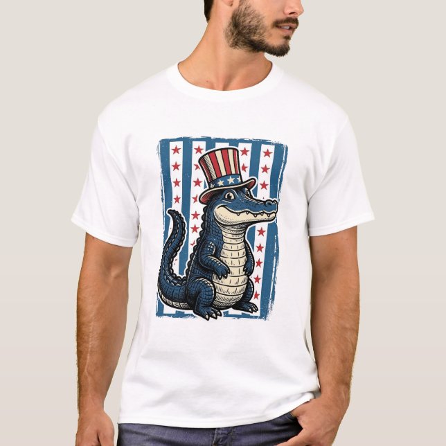 Camisa com Desenho de Jacaré Patriótico Vintage (Frente)