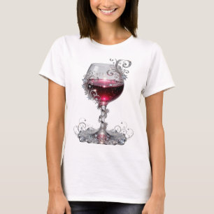 Camisa com desenho de taça de vinho tinto prateada