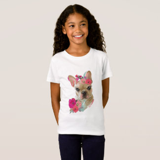 Camisa com design de arte floral de buldogue franc