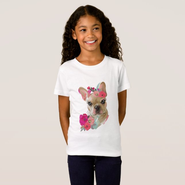Camisa com design de arte floral de buldogue franc (Frente Completa)