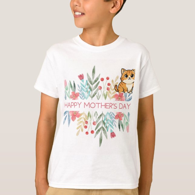 Camisa com design de gato e feliz dia das mães  (Frente)