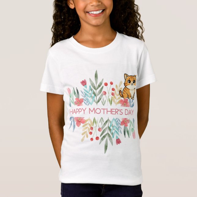 camisa com design de gato e flores (Frente)