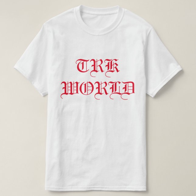 CAMISA COM DESIGN DE TEXTO T.R.K WORLD (Frente do Design)