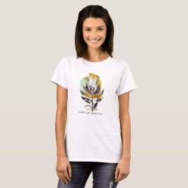 Camisa com flor de proteína, ouro e texto