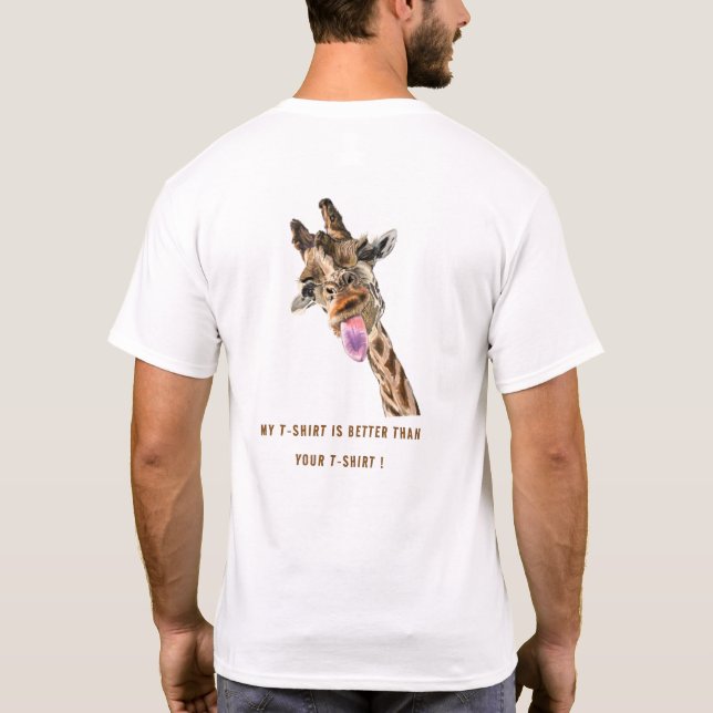 Camisa com girafa engraçada jogando presente no se (Verso)