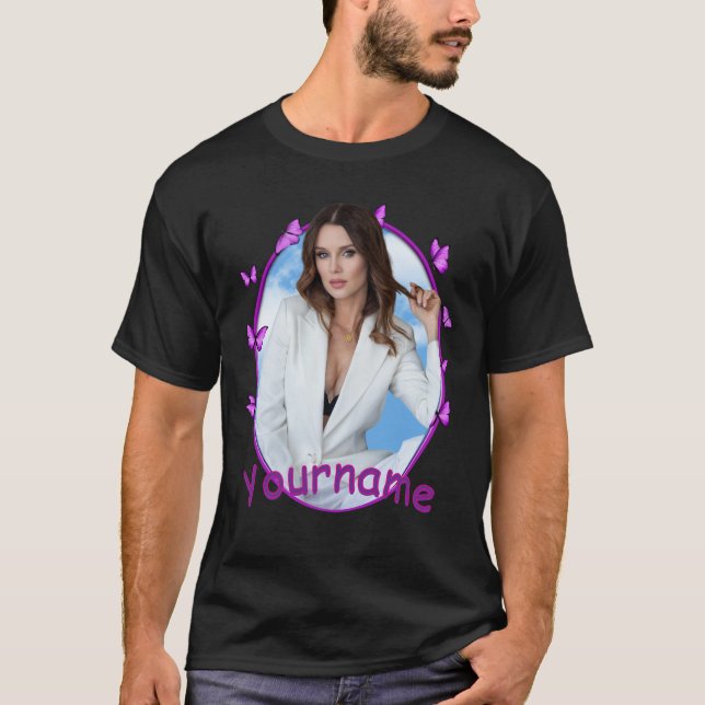 Camisa com Moldura de Borboleta Vintage Personaliz (Frente)