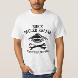 Camisa com o logotipo preto do Reparo de Saucer de