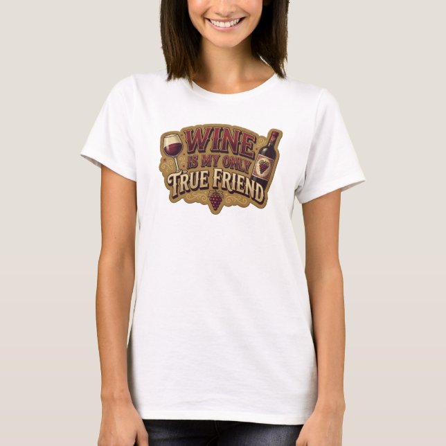 Camisa com Slogan Crisp Pink WINE IS MY ONLY TRUE  (Frente)