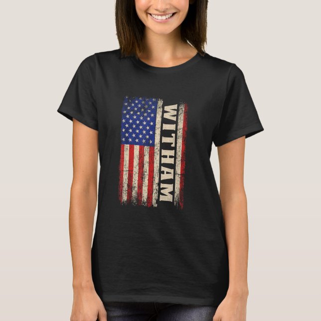 Camisa com Sobrenome WITHAM Nome Bandeira American (Frente)