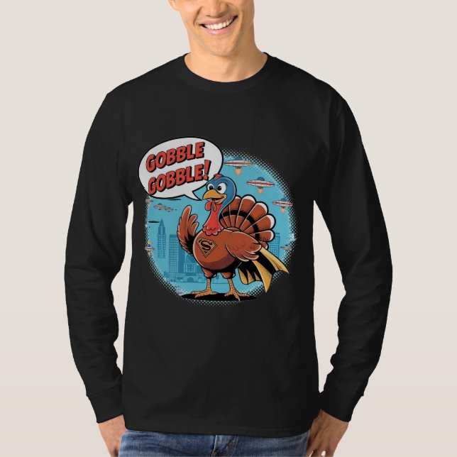 Camisa Cômica de Peru Super Divertido Gobble Gobbl (Frente)