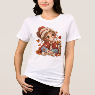 Camisa Confortável Estilo Bordado de Garota Chibi