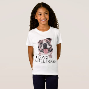 Camisa cor-de-rosa das meninas do buldogue