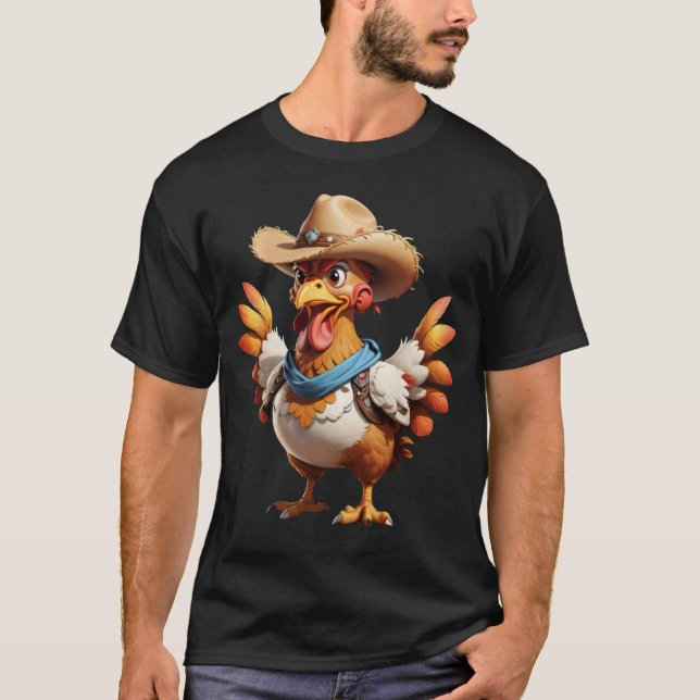 Camisa cowboy frango engraçada estampa de cowboy (Frente)