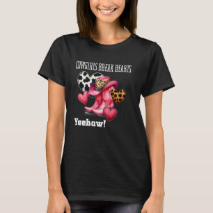 Camisa Cowgirls Break Hearts, Rosa Preto e Branco