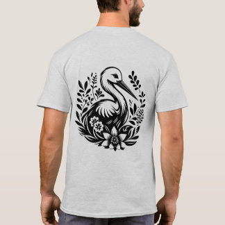 Camisa Crane Floral | Camiseta Gráfica de Ave Eleg