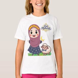 Camisa Cute Eid Mubarak Menina com Ovelha Islâmica