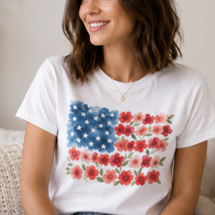 Camisa da Bandeira Americana Floral