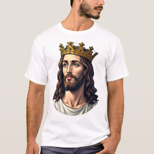 Camisa da Fé da Gravura Vintage Coroada Rei Jesus 