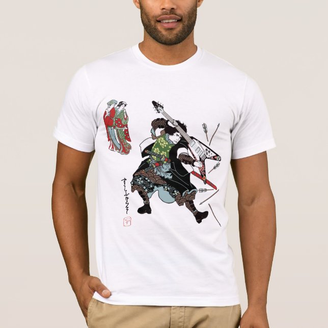 Camisa da guitarra T do samurai da rocha (Frente)