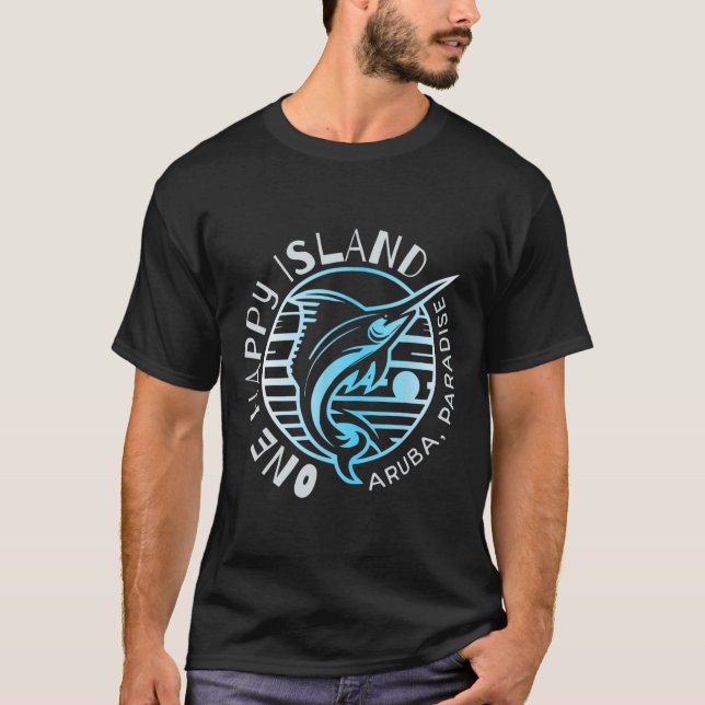 Camisa da Ilha Feliz de Aruba Peixe Vela de Pesca  (Frente)