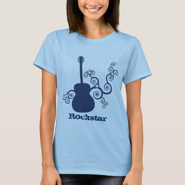 Camisa da Mulher-guitarra-Rockstar, Azul-Real (Frente)