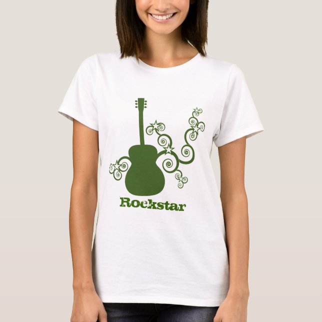 Camisa da Mulher-guitarra Rockstar, Verde (Frente)