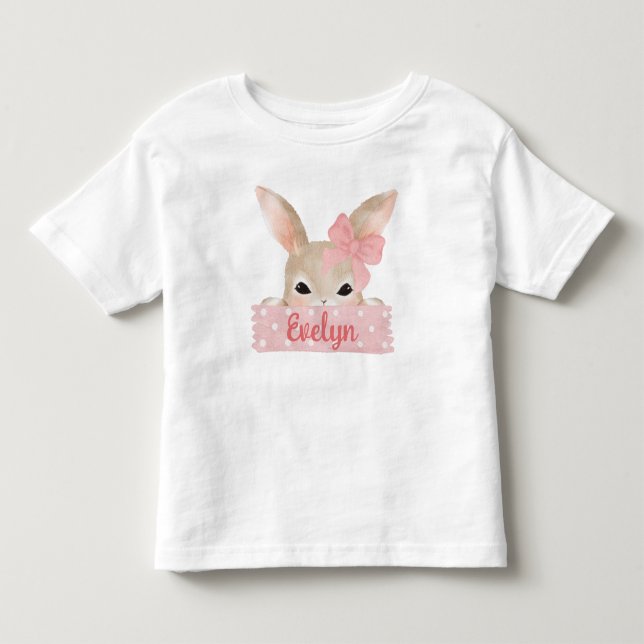 Camisa da Páscoa Aquarela Coelho Rosa para Meninas (Frente)