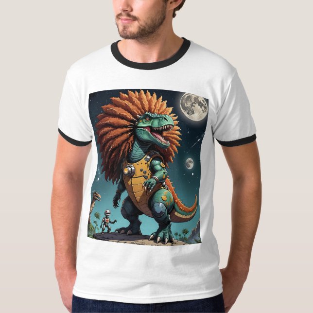 Camisa Da Selva De Robô Cósmico Do Afro Space Dino (Frente)
