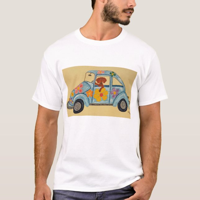Camisa Dachshund no carro Hippie (Frente)
