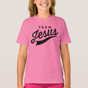 Camisa das meninas do logotipo de jesus da equipe