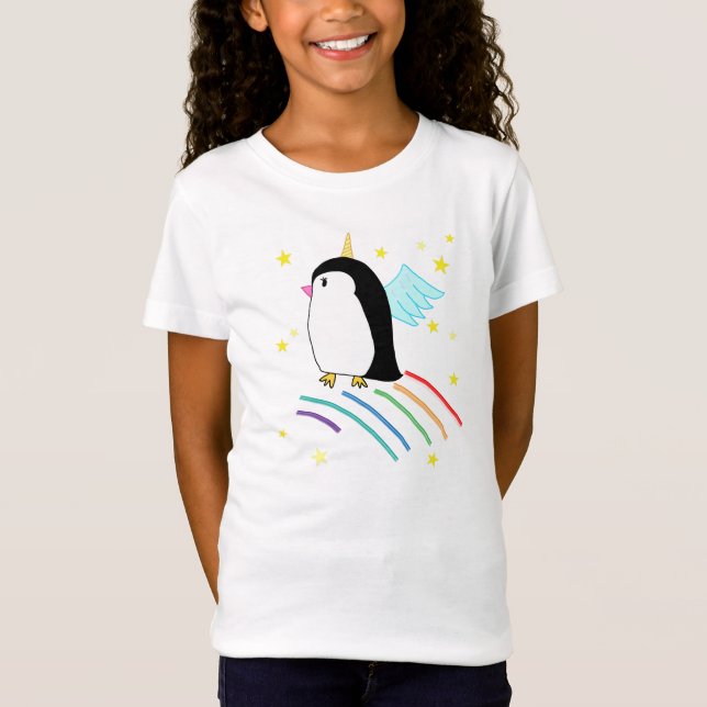 Camisa das meninas do vôo de Uniguin do pinguim do (Frente)