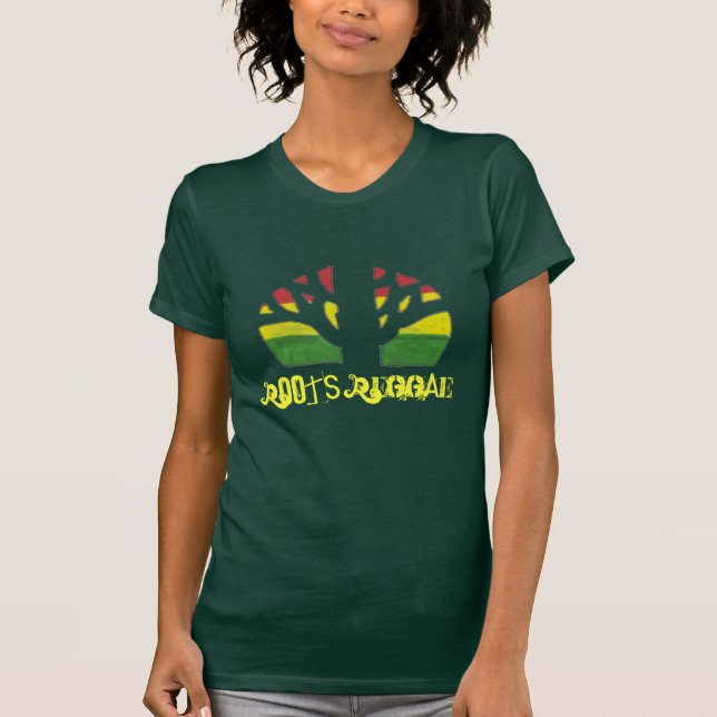 Camisa das senhoras Brown T da reggae das raizes (Frente)