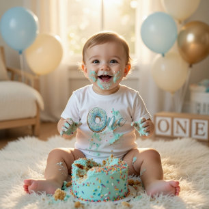 Camisa de 1º Aniversário Sweet One Donut   Azul Pa