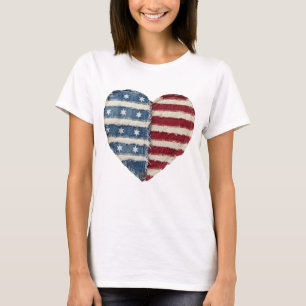 Camisa de 4 de Julho em Patchwork, coração retrô P