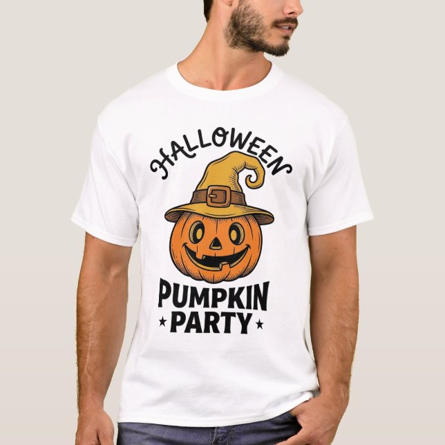 Camisa de Abóbora de Halloween Chapéu de Bruxa Vin (Frente)