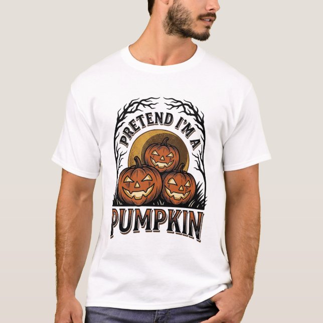 Camisa de Abóbora de Halloween Finja que Sou uma A (Frente)