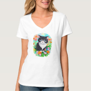 Camisa de água-forte de Jardim Floral de Gatinho S