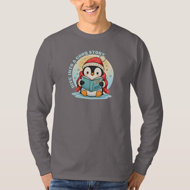 Camisa de Algodão Manga Longa Pinguim de Contos Má (Frente)