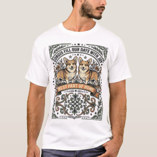 Camisa de Amante de Corgi Gravura Vintage Desenho