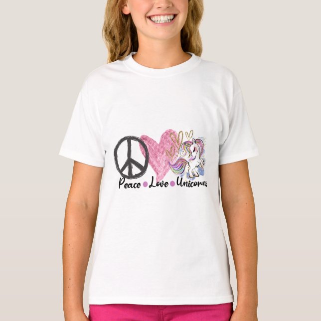 Camisa de Amor de Paz dos Unicórnios (Frente)