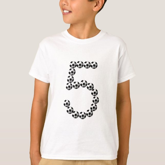 Camisa de Aniversário Bola de Futebol Número Cinco (Frente)