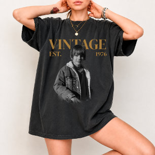 Camisa de aniversário com foto vintage personaliza