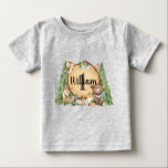 Camisa de Aniversário da Floresta Woodland Animal<br><div class="desc">Coleção Florestal Personalize isso para sua festa de aniversário florestal infantil Personalize o Monograma e o Barato de nomes Excelente presente personalizado para uma criança de aniversário com animais florestais adoráveis</div>