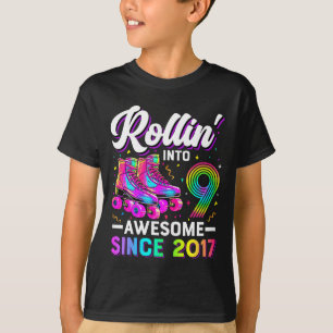 Camisa de Aniversário de 9 Anos Menina Nove Patins