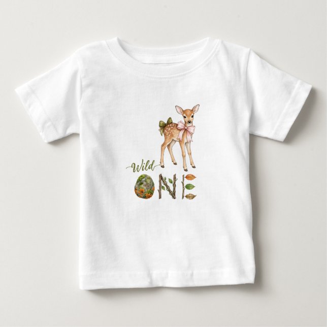 Camisa de aniversário de bebê Deer Wild One  (Frente)