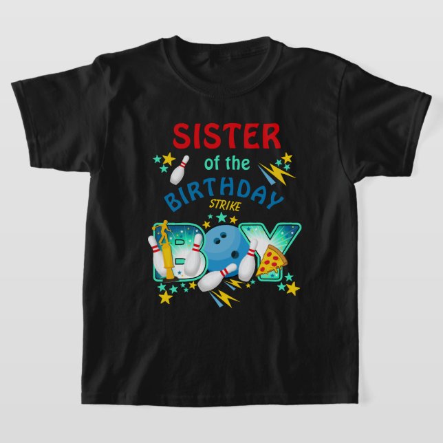 Camisa de aniversário de boliche Irmã do menino de (Postura )