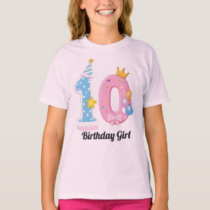 Camisa de Aniversário de Meninas Número 10 Tema Do