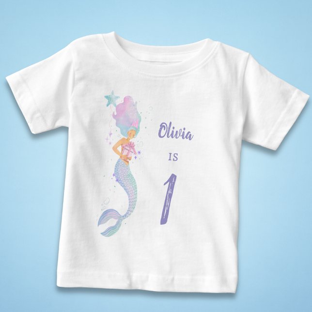 Camisa de Aniversário de Sereia Fofa Idade 1 (Criador carregado)